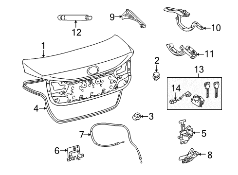 2011 Lexus HS250h Trunk Lid Cable Sub-Assy, Luggage Door Lock Control Diagram for 64607-75010