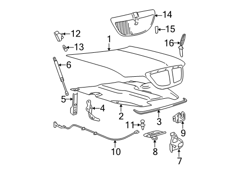 2003 Lincoln Town Car Grille & Components, Hood & Components, Exterior Trim Rear Seal Diagram for F8VZ-16740-AA