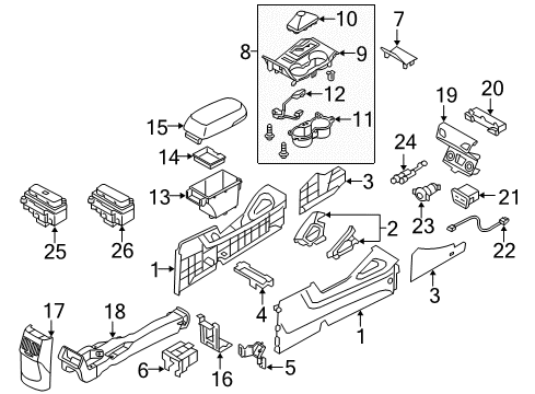 2015 Hyundai Tucson Console Front Center Console Cup Holder Assembly Diagram for 84625-2SBA0-MBS