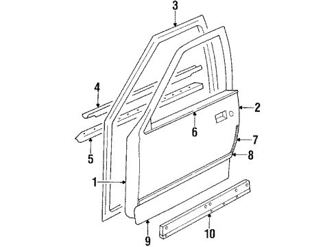 1988 Oldsmobile Cutlass Ciera Front Door & Components, Exterior Trim Weatherstrip Asm-Front Side Door Diagram for 10281489