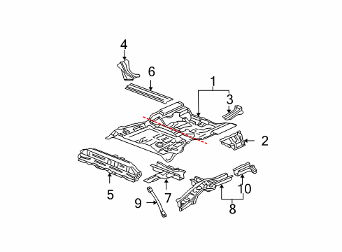 2002 Honda CR-V Rear Body - Floor & Rails Crossmember, RR. Floor (Upper) Diagram for 65741-S9A-310ZZ