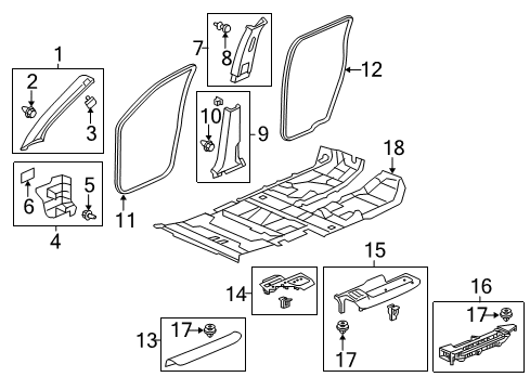 2017 Honda Pilot Interior Trim - Pillars, Rocker & Floor Garnish Assy., R. Center Pillar (Upper) *YR507L* (SHADOW BEIGE) Diagram for 84111-TG7-A01ZA