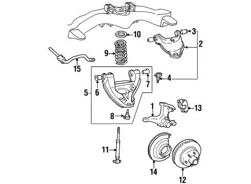 2000 GMC Yukon Front Suspension Components, Lower Control Arm, Upper Control Arm, Stabilizer Bar Front Spring Diagram for 15528980