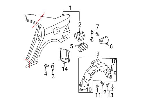2004 Acura TSX Quarter Panel & Components, Exterior Trim Fender, Right Rear (Inner) Diagram for 74551-SEA-000