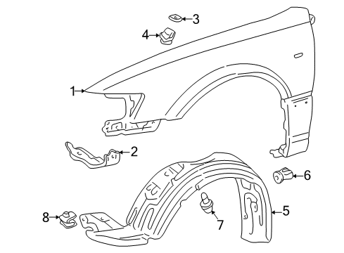2001 Toyota Camry Fender & Components Fender Liner Diagram for 53875-06021
