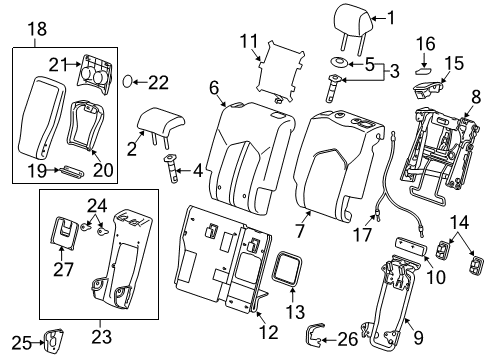 2011 Cadillac SRX Rear Seat Components Armrest Asm-Rear Seat *Dark Titanium Diagram for 22744980