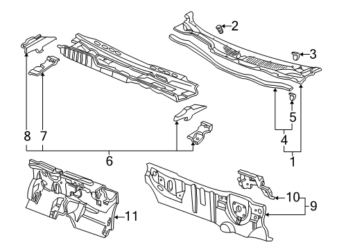 2000 Honda Civic Cowl Dashboard (Lower) Diagram for 61500-S01-A10ZZ