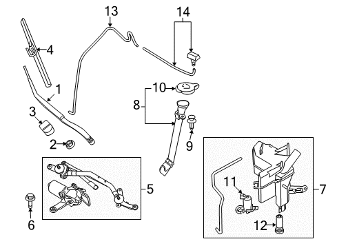 2021 Nissan Murano Wiper & Washer Components Window Wiper Blade Assembly Diagram for 28890-5AA1A