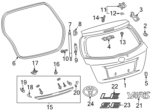 2014 Toyota Yaris Lift Gate & Hardware, Exterior Trim Hinge Diagram for 68801-74020