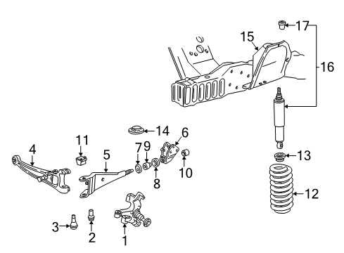 2000 Ford E-350 Econoline Club Wagon Front Suspension, Stabilizer Bar, Suspension Components Radius Arm Spacer Diagram for D7UZ-3B244-C