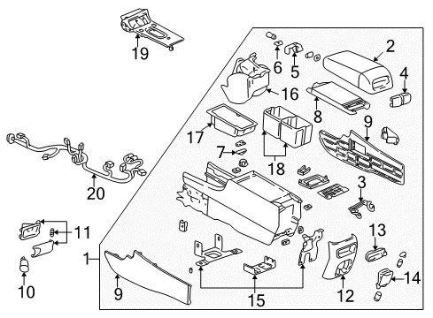 2000 Cadillac Seville Center Console Console Assembly Diagram for 12480794