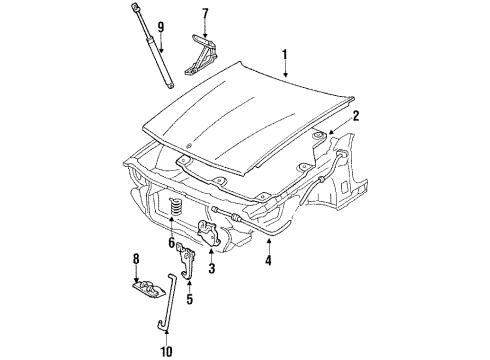 1991 Buick Riviera Hood & Components Cbl Asm Hood Primary Latch Release Diagram for 1628539