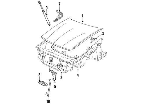 1991 Buick Riviera Hood & Components Rod Asm-Hood Hold Open Asst Diagram for 1628333