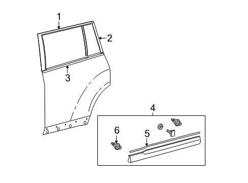 2011 Toyota Highlander Exterior Trim - Rear Door Body Side Molding Diagram for 75075-0E050