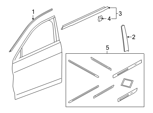 2014 Honda Accord Exterior Trim - Front Door Garnish, L. FR. Door Center Pillar Diagram for 72470-T2A-A11
