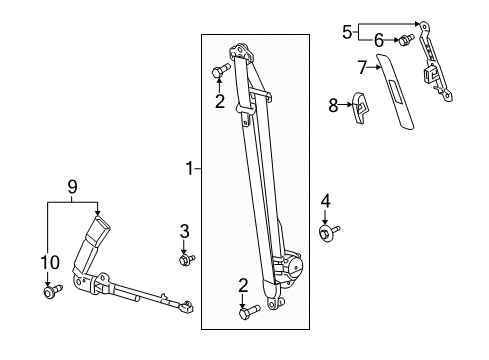 2009 Saturn Vue Front Seat Belts Adjust Handle Diagram for 96474709