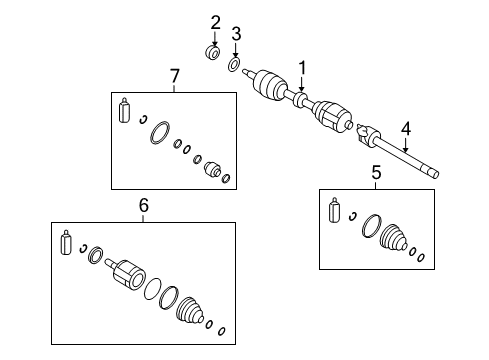 2007 Hyundai Veracruz Drive Axles - Front Bearing Bracket & Shaft Assembly Diagram for 49560-3J200