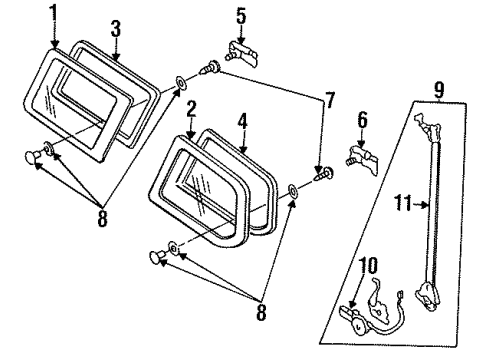 1993 Nissan Quest Quarter Window Weatherstrip Side Window, Passenger Side Diagram for 83332-6B700