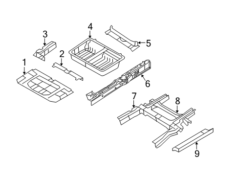 2019 Dodge Grand Caravan Pillars, Rocker & Floor - Floor & Rails Rail-Rear Floor Pan Side Diagram for 68032354AC