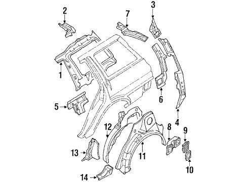 1989 Toyota Corolla Quarter Panel - Inner Components Extension Diagram for 61641-12040