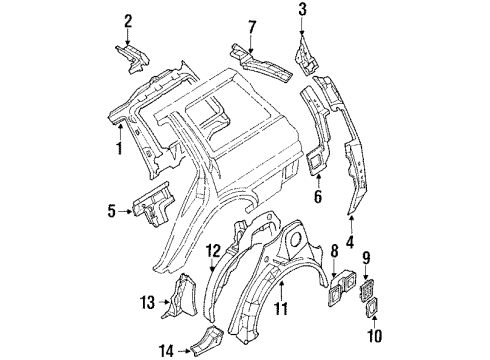 1988 Toyota Corolla Quarter Panel - Inner Components Wheelhouse Diagram for 61608-12460