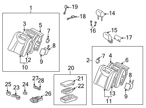 2001 Lexus LS430 Rear Seat Components Support, Front Seat Headrest Diagram for 71931-50030-A0