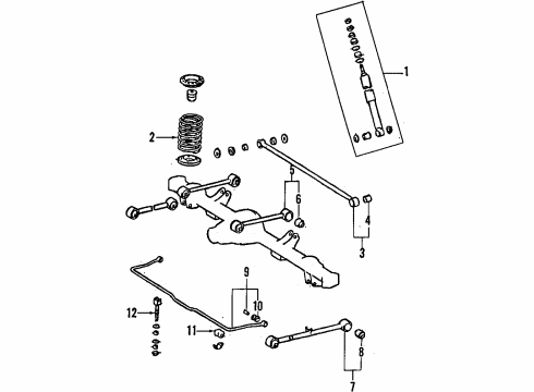 1993 Toyota Land Cruiser Rear Suspension Components, Lower Control Arm, Upper Control Arm, Stabilizer Bar Backing Plate Diagram for 47043-60110