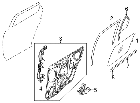 2007 Ford Freestyle Rear Door Door Glass Diagram for 6F9Z-7425712-AA