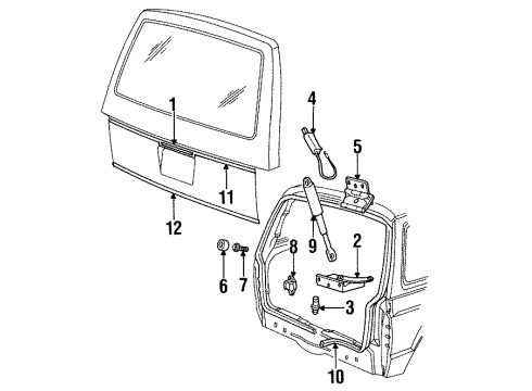 1989 Plymouth Voyager Lift Gate & Hardware, Exterior Trim Liftgate Support Prop Gas Diagram for G0004775