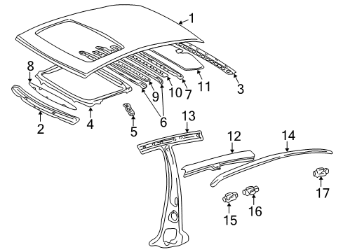 2003 Lexus LS430 Roof & Components Bracket, Sliding Roof Housing Side Mounting, NO.1 Diagram for 61281-50050