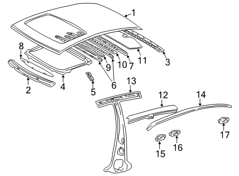 2003 Lexus LS430 Roof & Components Reinforcement, Roof Panel, NO.4 Diagram for 63144-50020