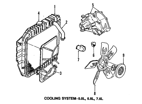 1991 Ford F-350 Cooling System, Radiator, Water Pump, Cooling Fan Water Pump Diagram for FOTZ-8501-A
