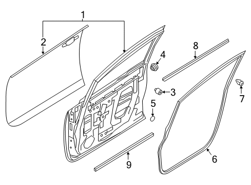 2019 Nissan Leaf Front Door Weatherstrip-Front Door, LH Diagram for 80831-3NF0B