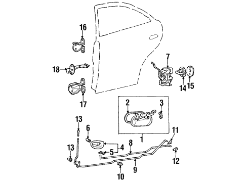 1996 Hyundai Accent Rear Door - Lock & Hardware Door Rod And Bell Crank Assembly, Rear, Right Diagram for 81480-22000