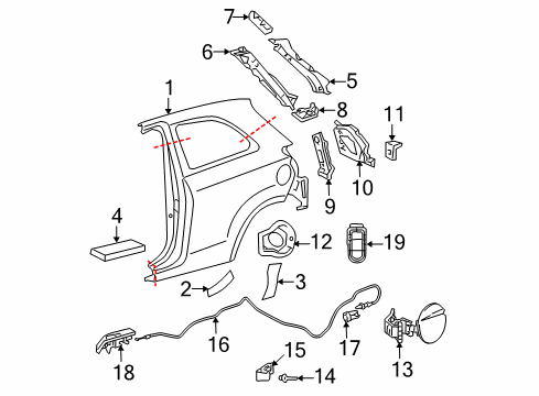 2008 Toyota Yaris Fuel Door Tail Lamp Pocket Retainer Diagram for 52562-52030