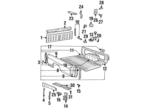 1989 Nissan D21 Front & Side Panels Bumper-Lid Diagram for 01658-00322