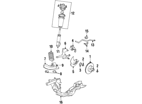 1986 Ford LTD Front Suspension Components, Lower Control Arm, Upper Control Arm, Stabilizer Bar Stabilizer Shaft Bracket Diagram for FOAZ5486A