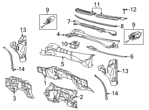 2013 Ford F-150 Cab Cowl Upper Extension Diagram for BL3Z-15021A36-A
