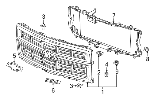 2014 Chevrolet Silverado 1500 Grille & Components Nameplate Diagram for 23432559