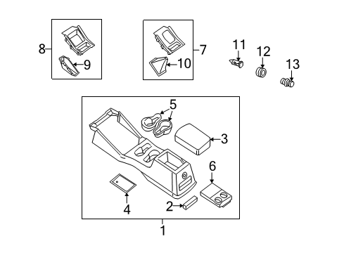 2002 Nissan Xterra Center Console Cup Holder Assembly Diagram for 96965-8Z800