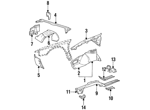 1992 Cadillac Eldorado Structural Components & Rails Extension-Front Wheelhouse Panel Diagram for 25638289