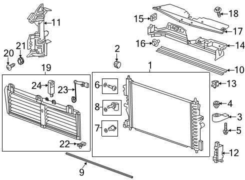 2019 Chevrolet Cruze Radiator & Components Radiator Shutter Assembly Diagram for 84095663