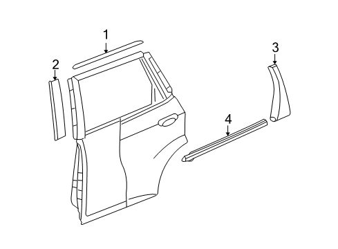 2013 Honda Fit Exterior Trim - Rear Door Garnish, L. RR. Door Pillar Diagram for 72761-TF0-003