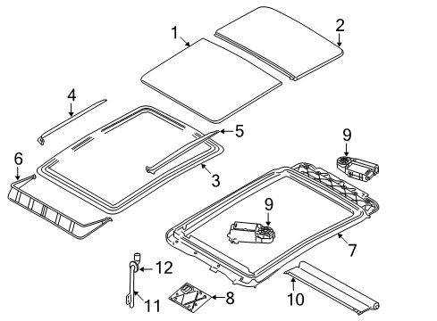 2008 Saturn Astra Sunroof Seal, Sun Roof Window Diagram for 13130459