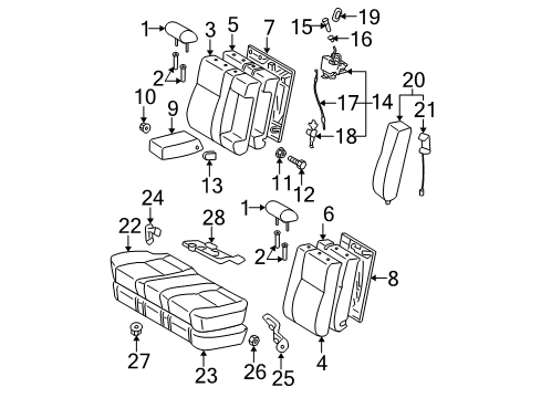 2005 Toyota Camry Rear Seat Components Center Seat Belt Belt Holder Diagram for 73383-AA020