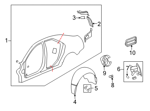 2012 Cadillac CTS Quarter Panel & Components, Exterior Trim Wheelhouse Liner Diagram for 22864103