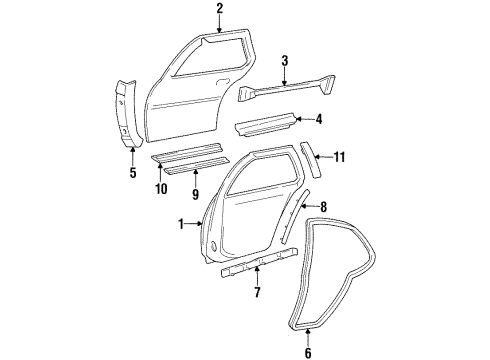 1998 Chevrolet Lumina Rear Door & Components, Exterior Trim Molding Asm-Rear Side Door Window Belt Reveal *Black Diagram for 10282856