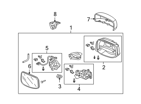 2011 Honda Fit Mirrors Set Passenger Side, Mirror Sub Assembly Diagram for 76203-TK6-A01