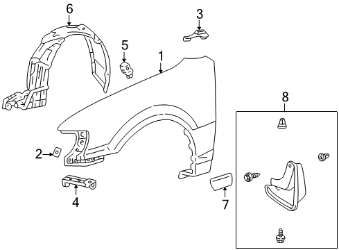 2002 Toyota Corolla Fender & Components, Exterior Trim Fender Brace Diagram for 53835-02010