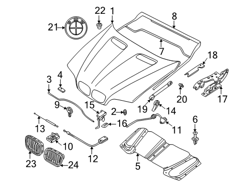 2004 BMW X5 Hood & Components Centre Bowden Cable Diagram for 51238403219